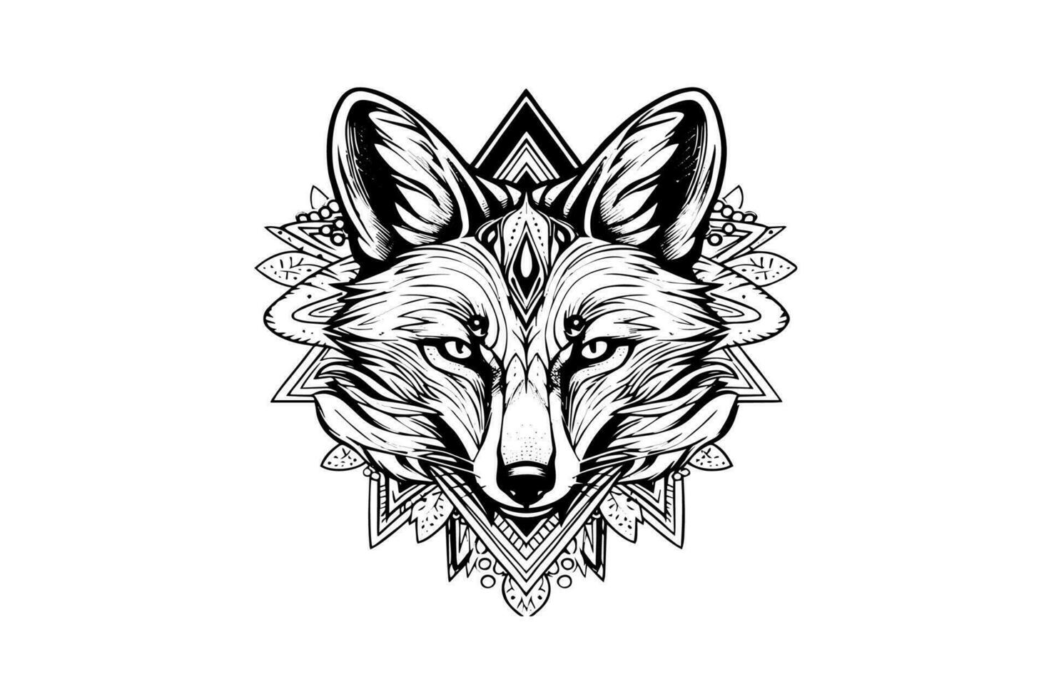 Fox logotype mascot hand drawn ink sketch. Vector illustration in engraving style.