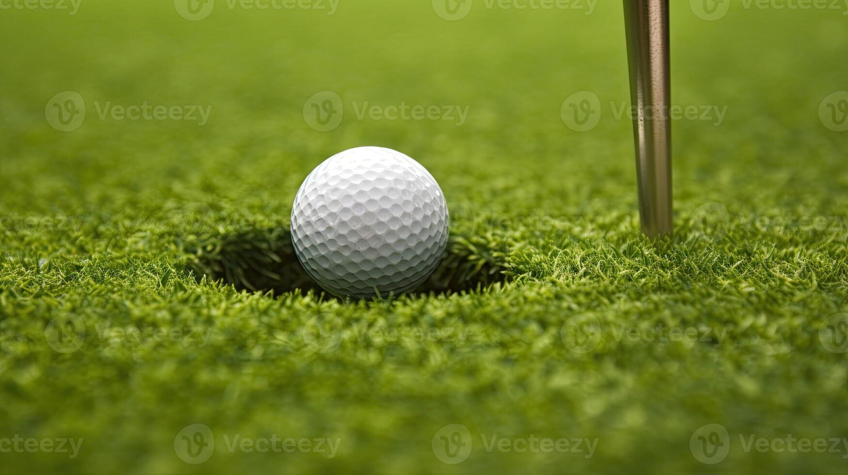 The golf ball on the golf course will enter the hole AI Generative photo