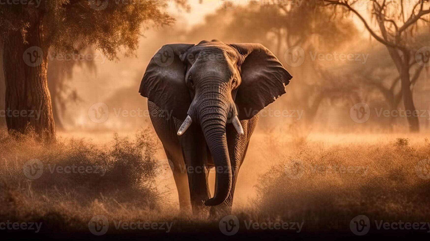 Elephant standing in the savannah AI Generative photo