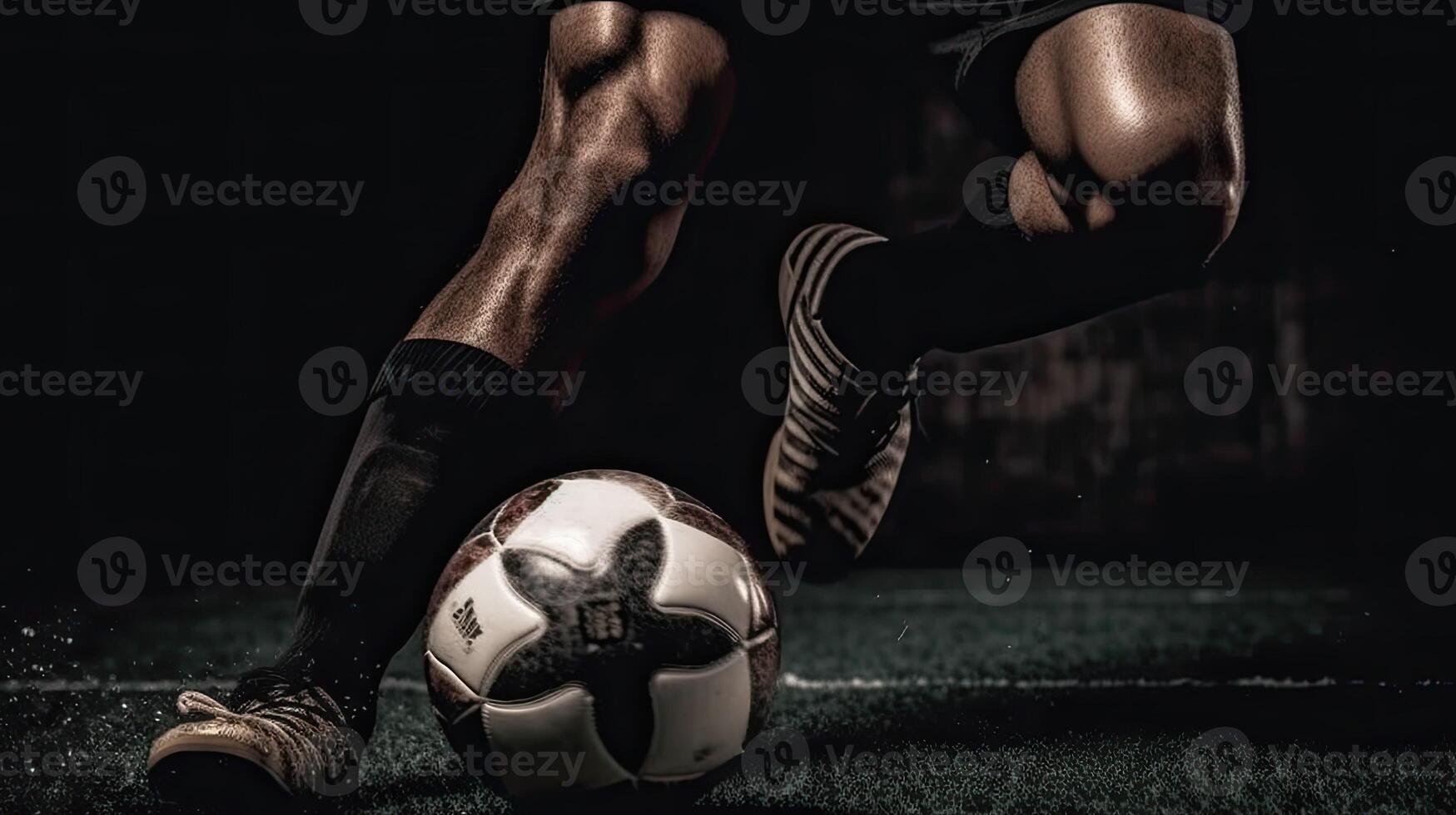 Football player dribbles the ball photo