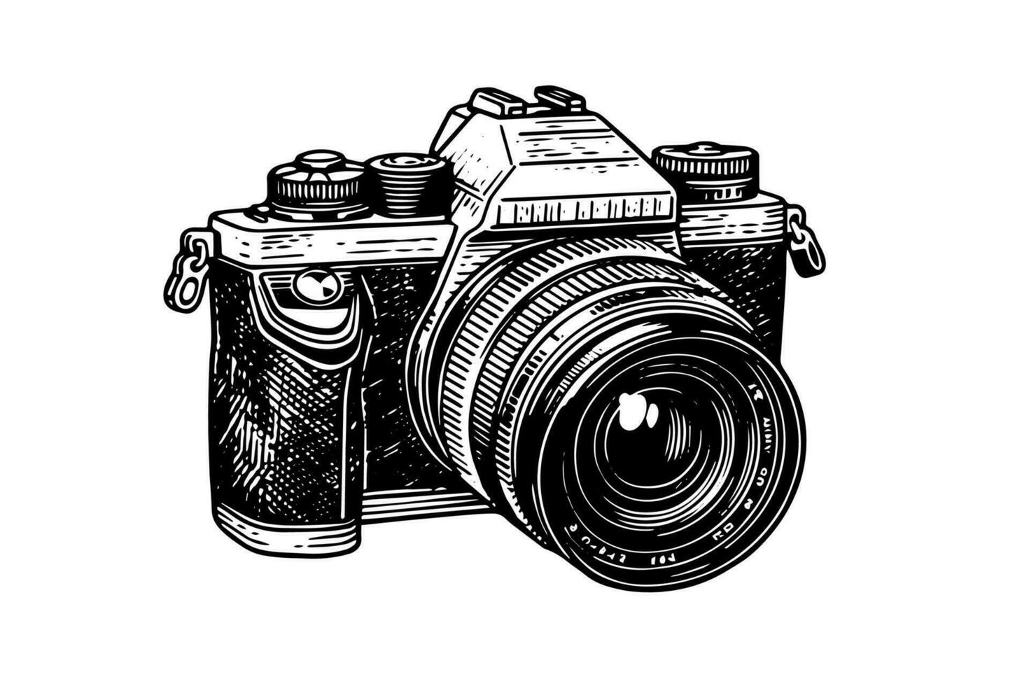 moderno foto cámara en grabado estilo. vector retro mano dibujado ilustración.