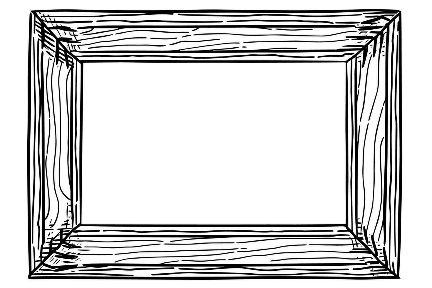 Hand drawn ink sketch of retro wooden photo frame. Vector illustration.
