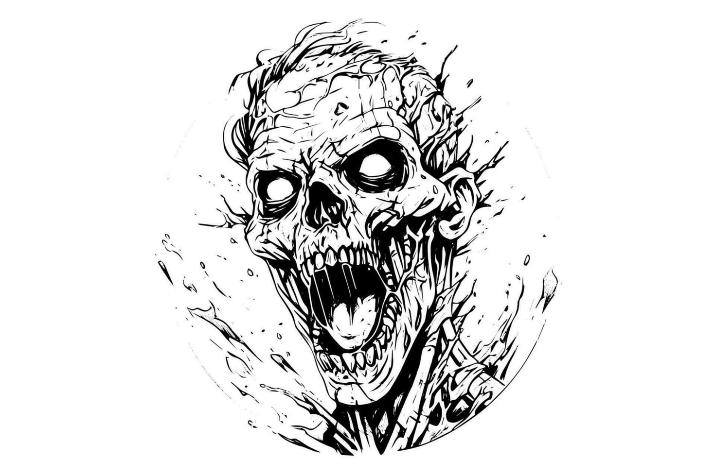 zombi cabeza o cara tinta bosquejo. caminando muerto mano dibujo vector ilustración.