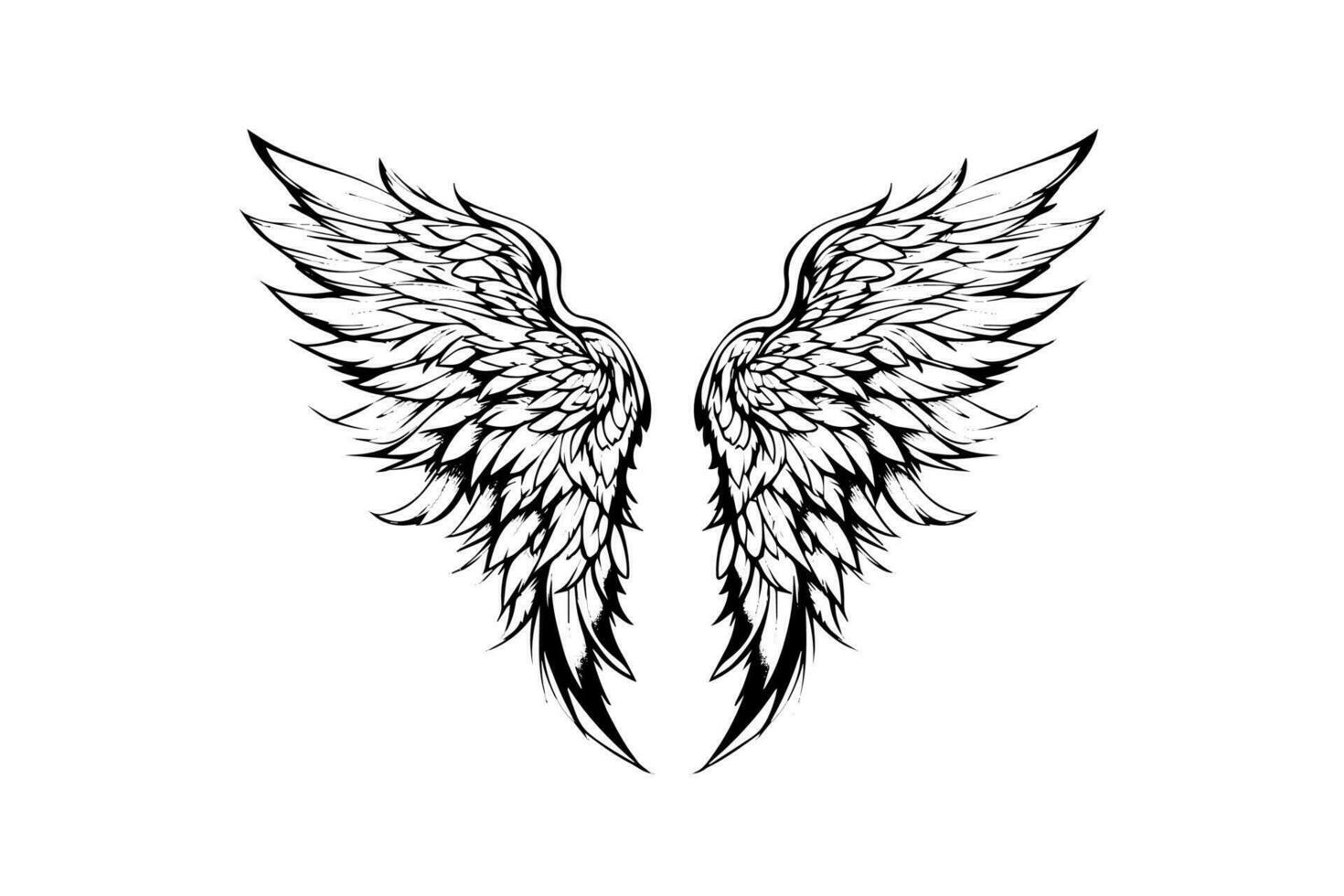 Angel wings ink sketch in engraving style. Hand drawn fenders vector illustration.