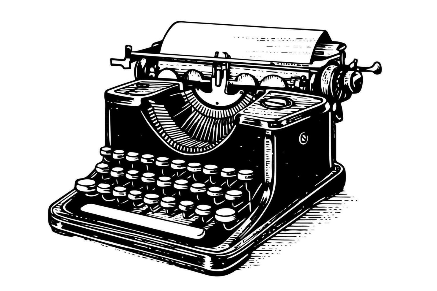 Vector hand drawn illustration of retro typewriter in vintage engraved style