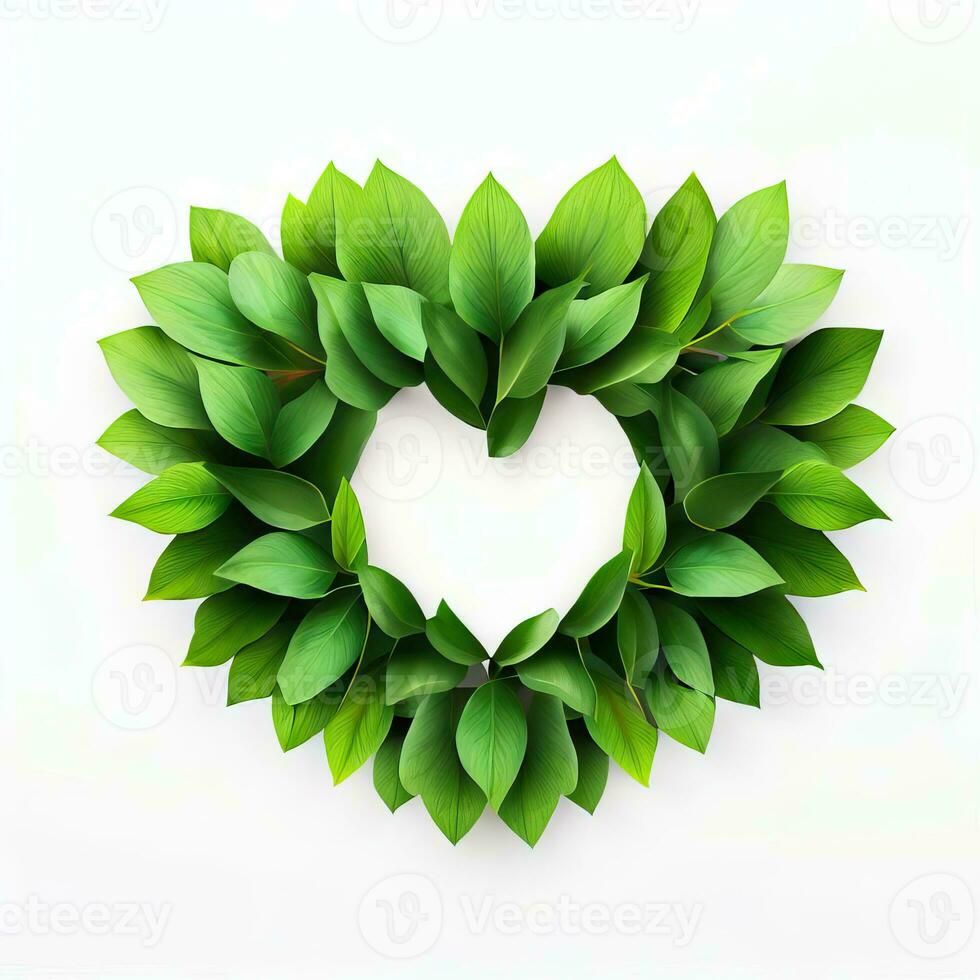 Verdant Heart, Leaves Unite in Love, Generative AI photo