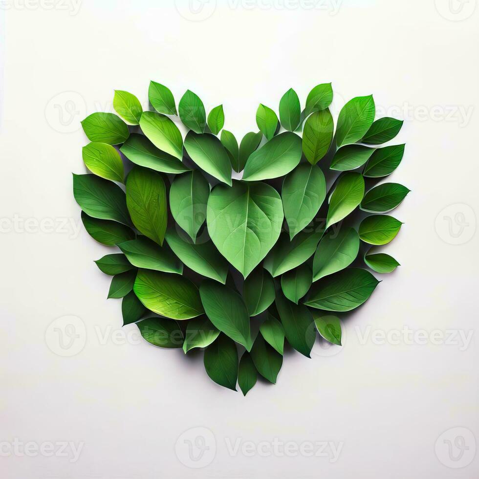 Emerald Embrace, Leaves Uniting in Heart, Generative AI photo