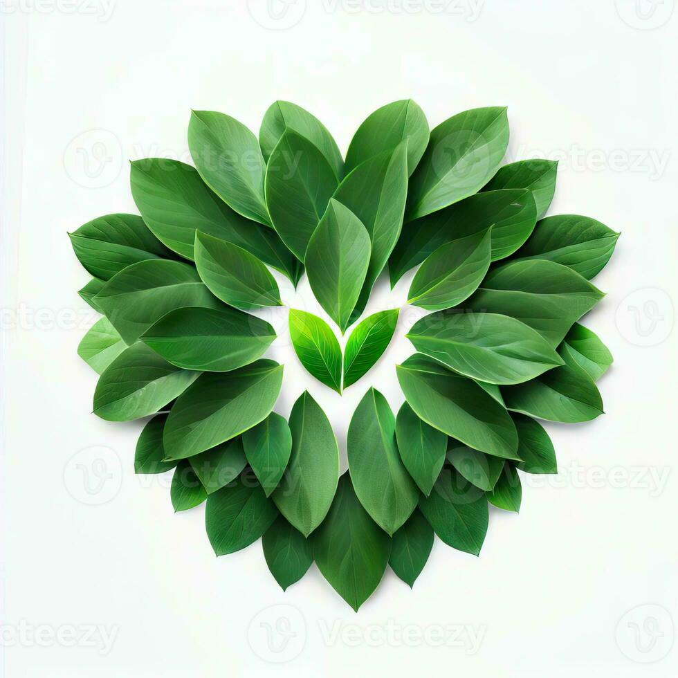 Emerald Love, Leaves Creating a Heart, Generative AI photo