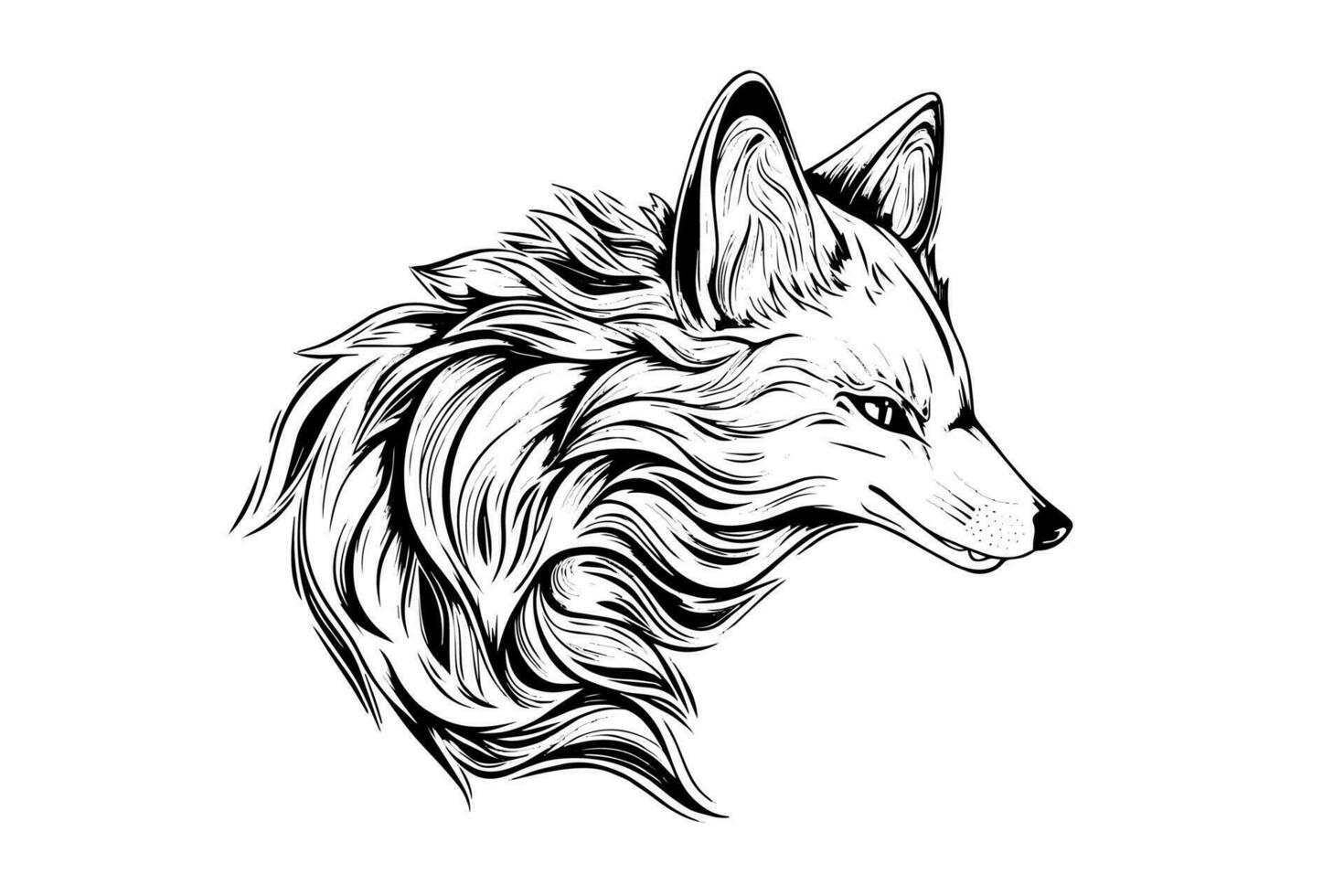 Fox logotype mascot hand drawn ink sketch. Vector illustration in engraving style.