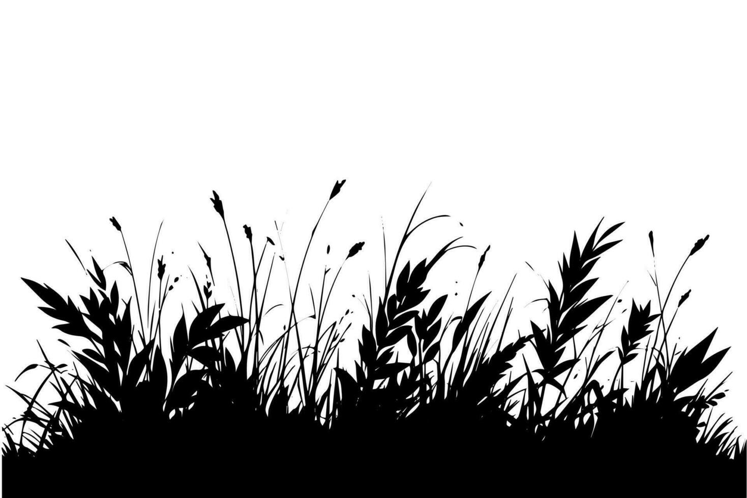 resumen antecedentes con negro siluetas de prado salvaje hierbas y flores vector ilustración.