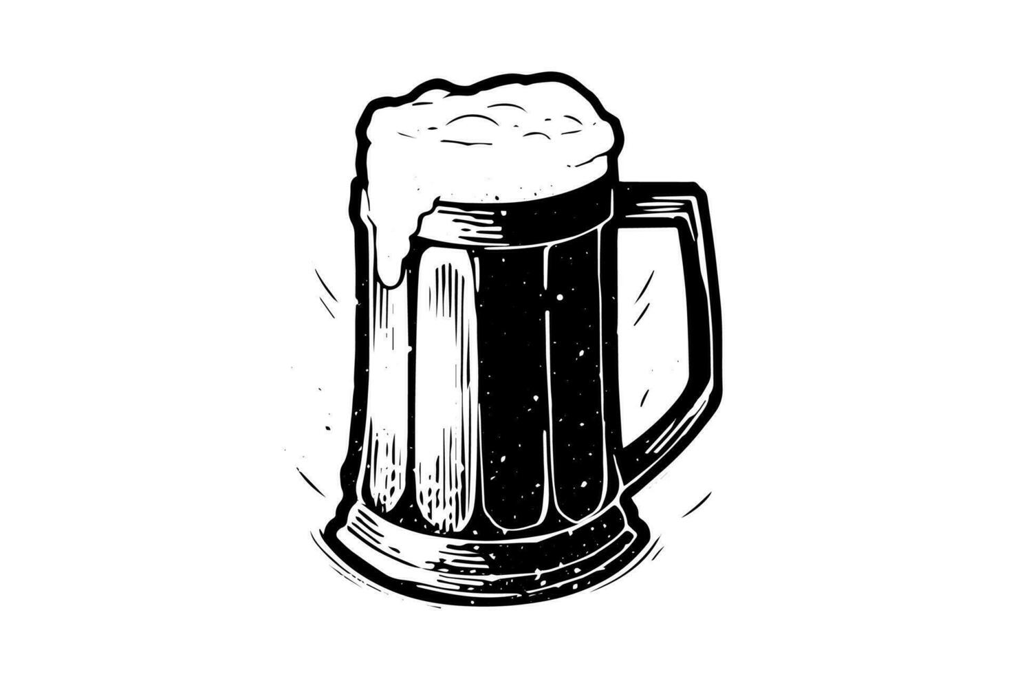 Beer glass with ale and lush foam.hand drawn ink sketch. Engraving vintage style vector illustration.