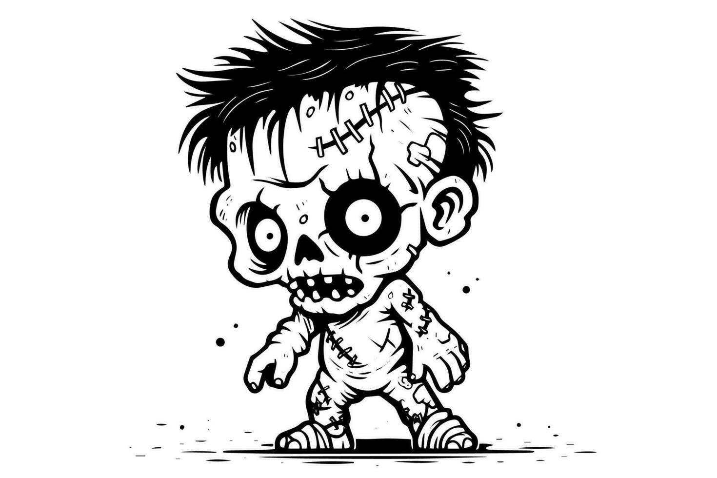 zombi frankenstein tinta bosquejo. caminando muerto mano dibujo vector ilustración.