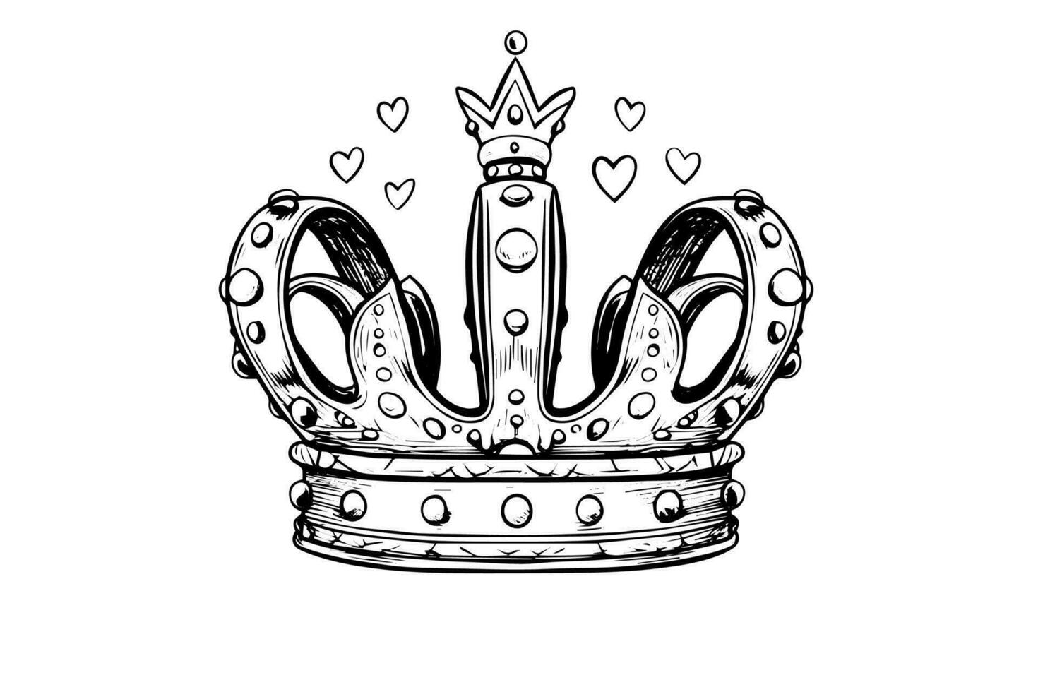 Hand drawn crown ink sketch. Vintage engraved vector illustration.