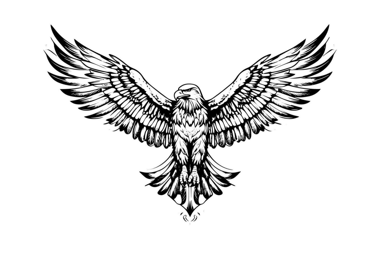 Flying eagle logotype mascot in engraving style. Vector illustration of sign or mark.