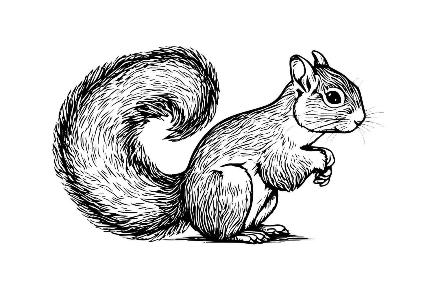 Squirrel sitting ink sketch hand drawn engraved style Vector illustration.
