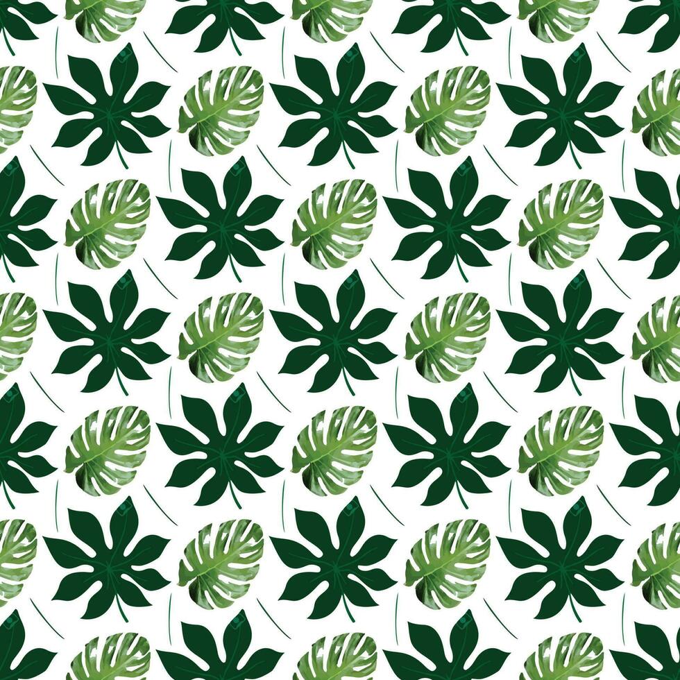 tropical monstera aralia on  white background Seamless Pattern Design vector