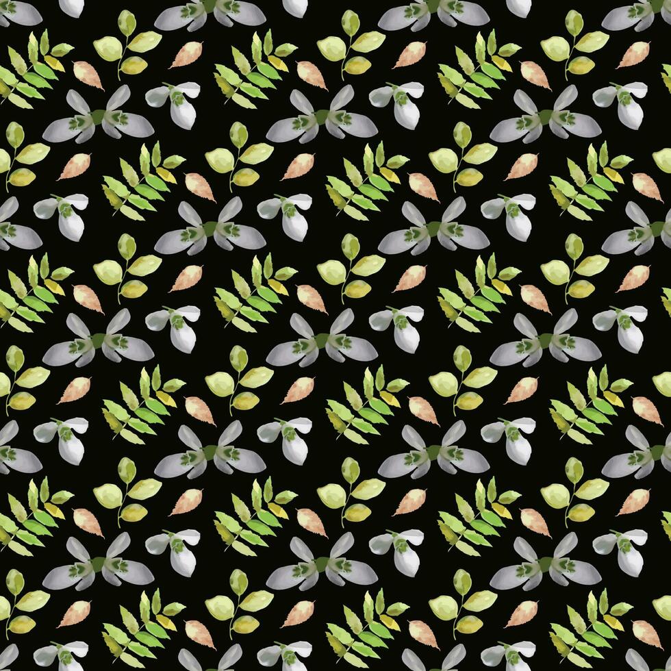 Snowdrop flower   leaf Seamless Pattern Design vector