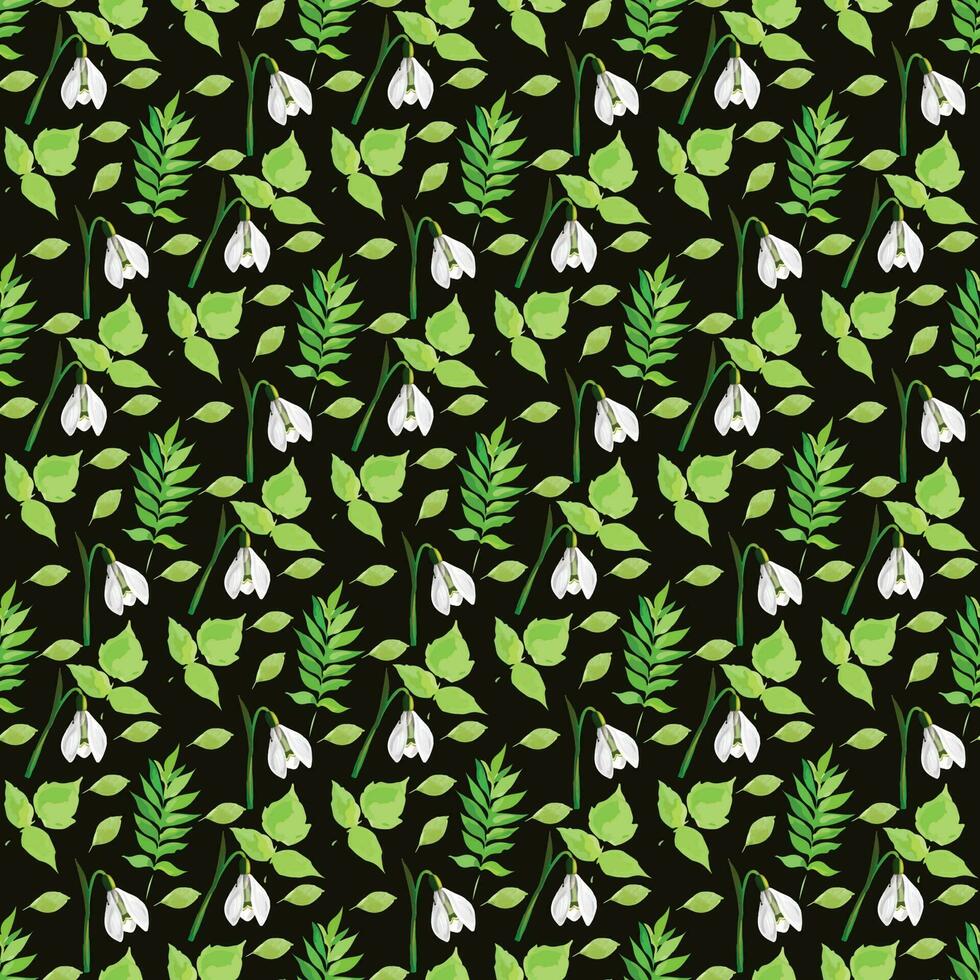 Snowdrop flower leaf Seamless Pattern Design vector