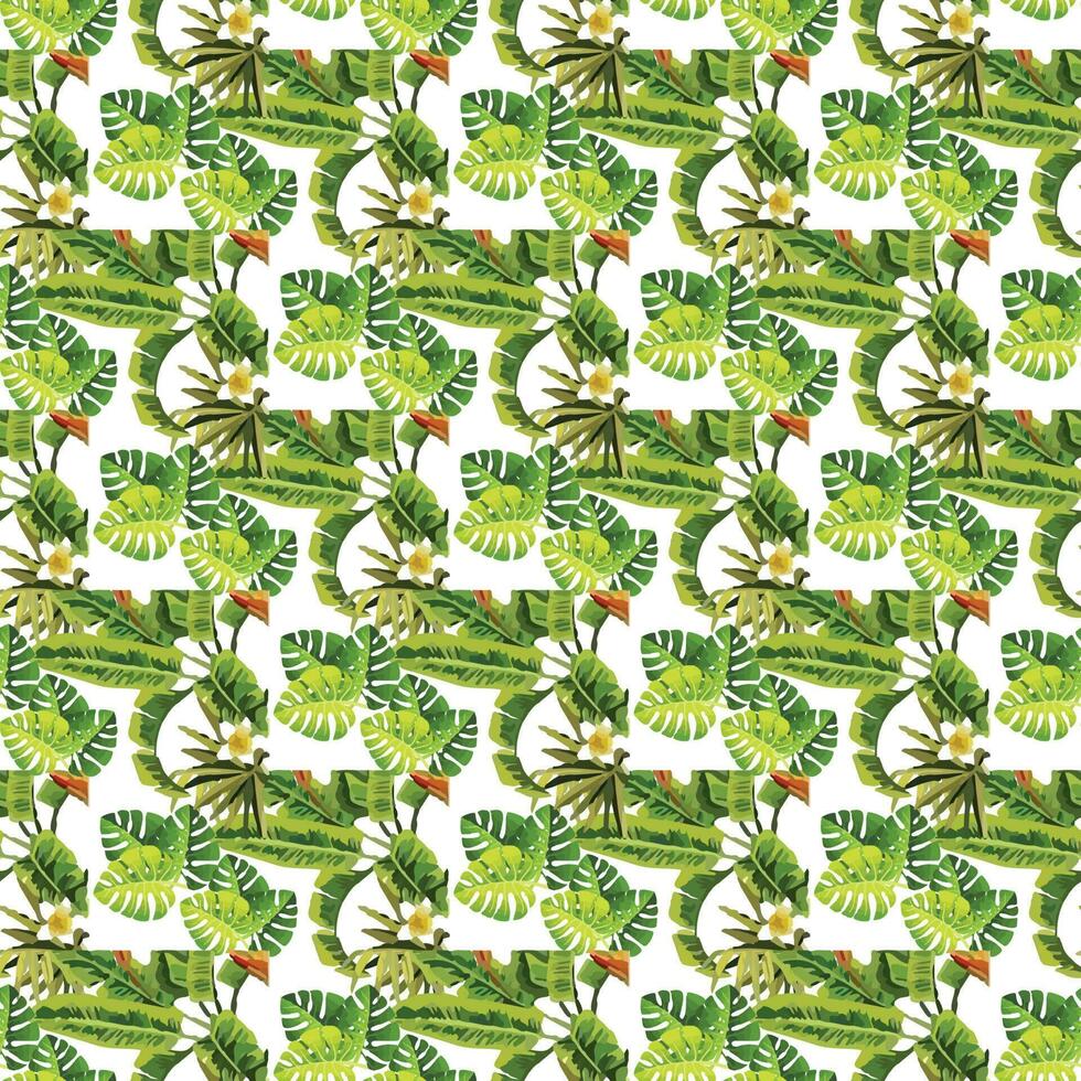 tropical monstera banana on white background Seamless Pattern Design vector