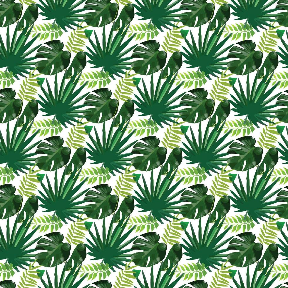 tropical monstera palmetto fan on white background Seamless Pattern Design vector