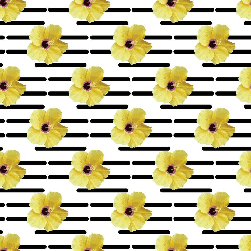 Yellow hibiscus flower and line Seamless Pattern Design vector