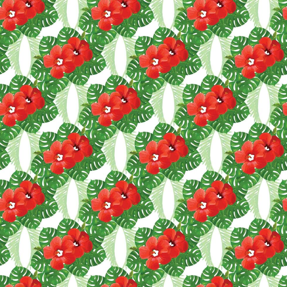 tropical monstera coconut on white background Seamless Pattern Design vector
