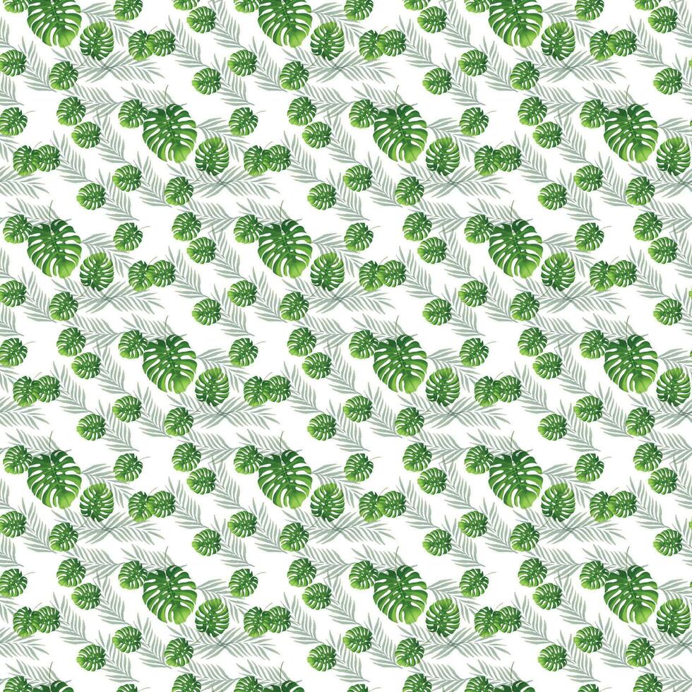 tropical monstera coconut leaf one white background Seamless Pattern Design vector