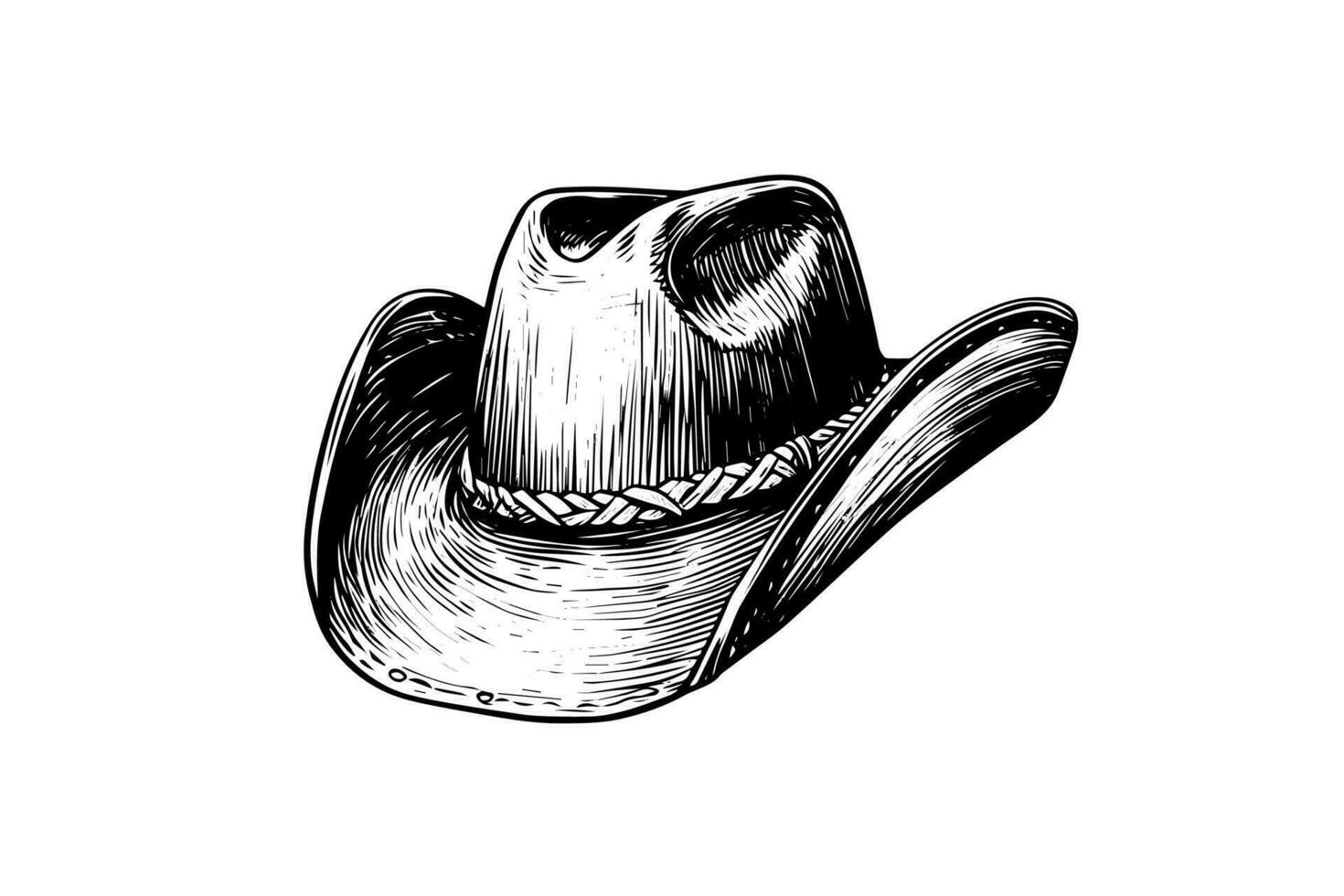 Cowboy or sheriff or farmer hat in engraving style. Hand drawn ink sketch. Vector illustration.