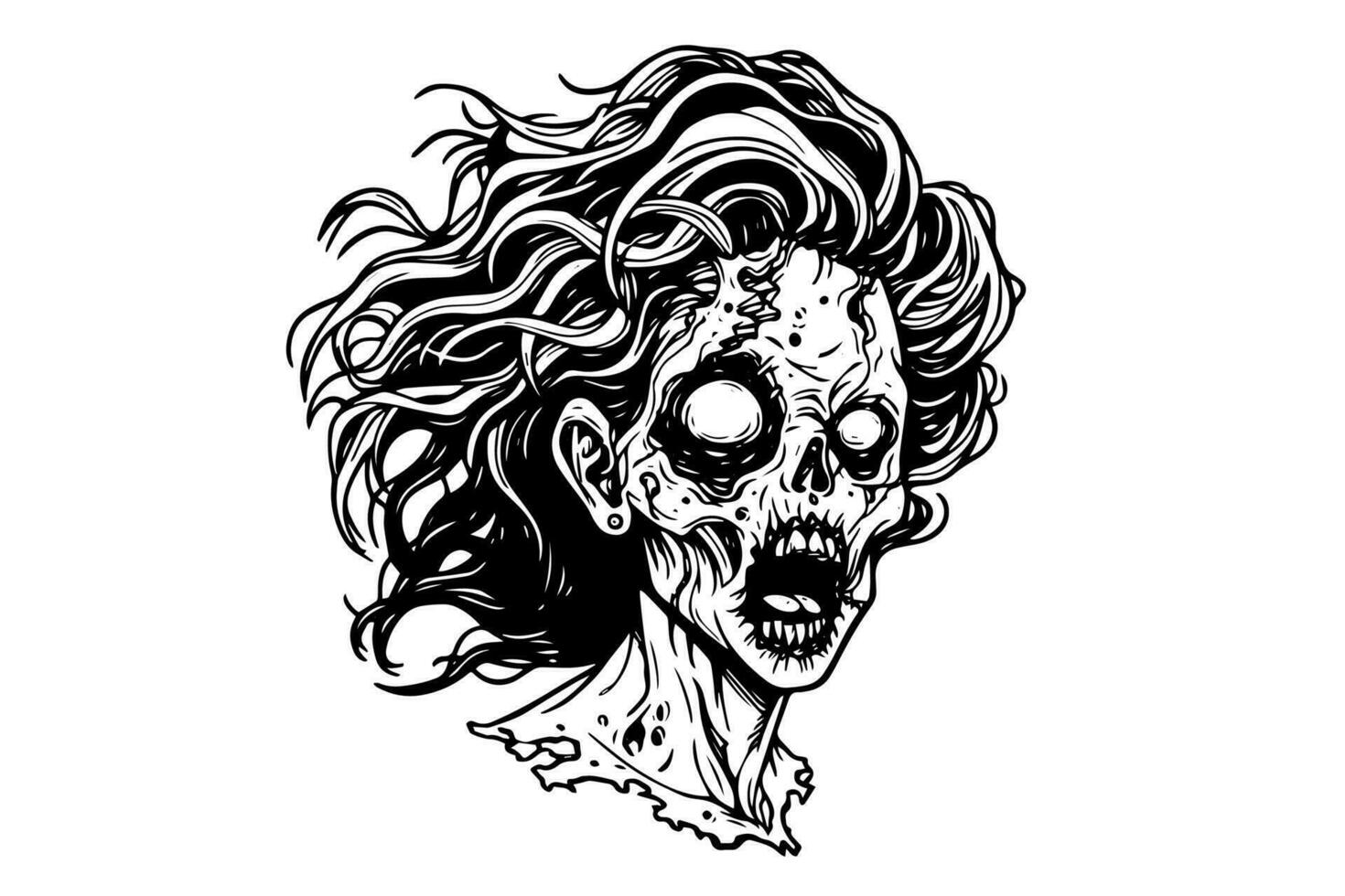 zombi cabeza o cara tinta bosquejo. caminando muerto mano dibujo vector ilustración.