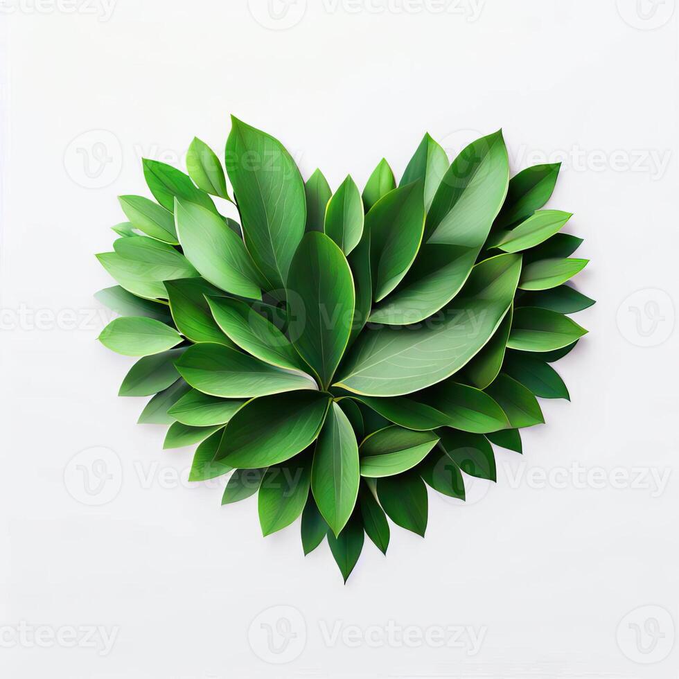 Leafy Affection, A Heart of Green Leaves, Generative AI photo