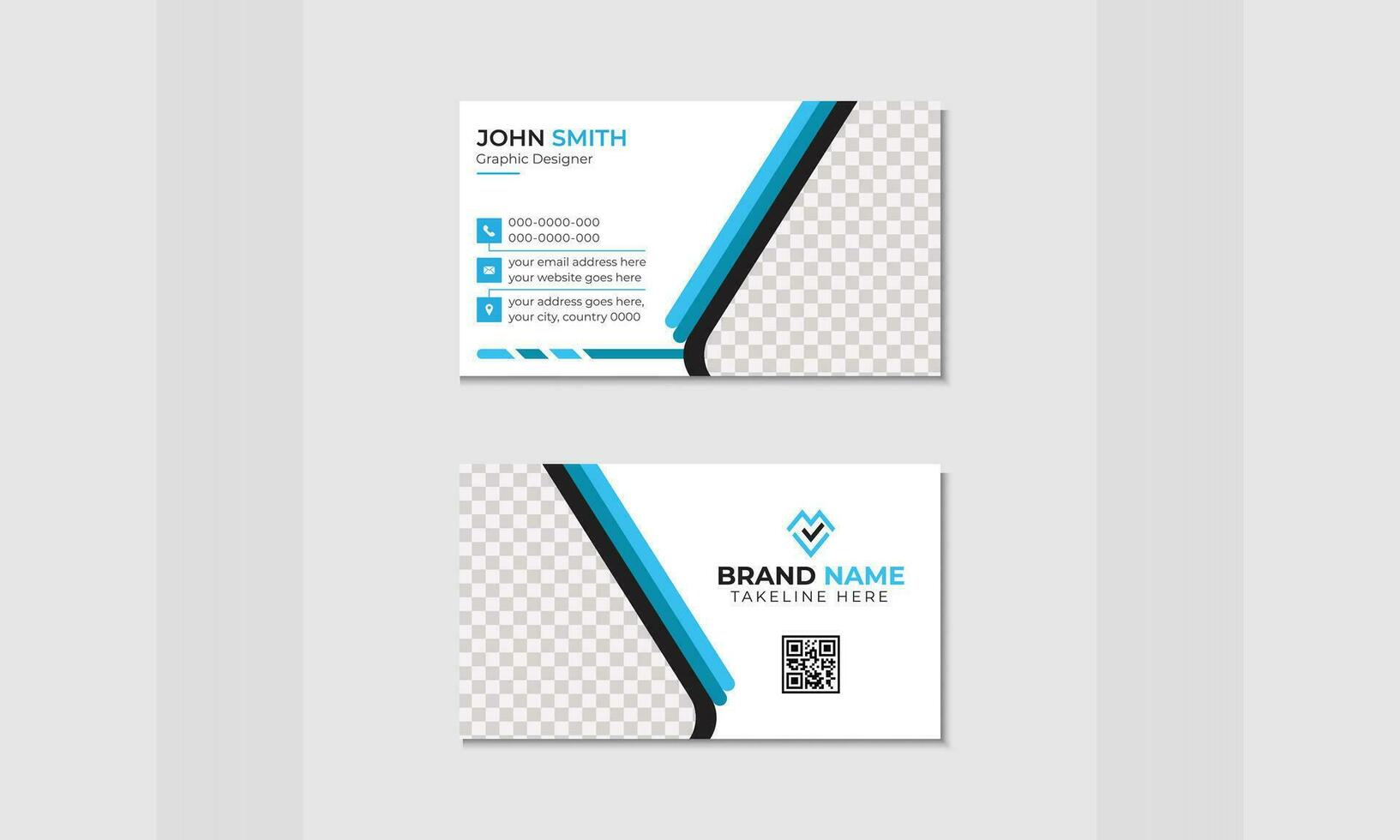 A modern, unique, and uncomplicated blue business card design template. Background of waves in modern, simple, abstract geometric patterns for a stylish, eye-catching business card. vector