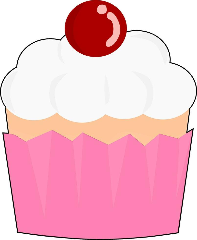a cupcake in pink paper. Food vector illustration.