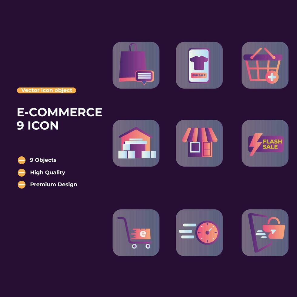 Ecommerce icon set. Gradient style icon bundle. Solid vector icon bundle.