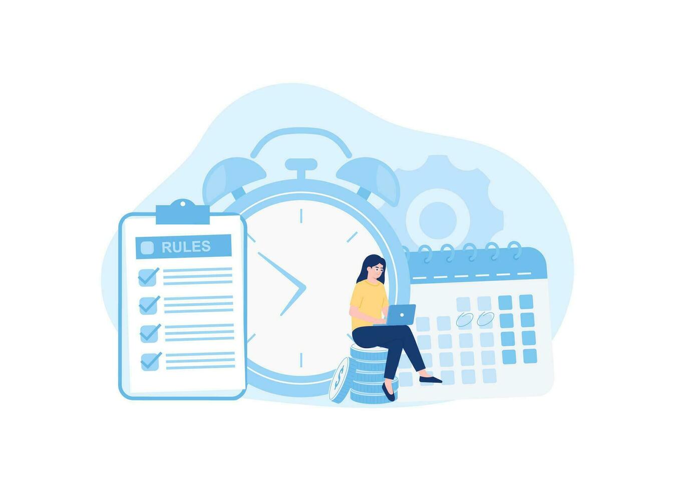 A business woman is chasing time for company deadlines concept flat illustration vector