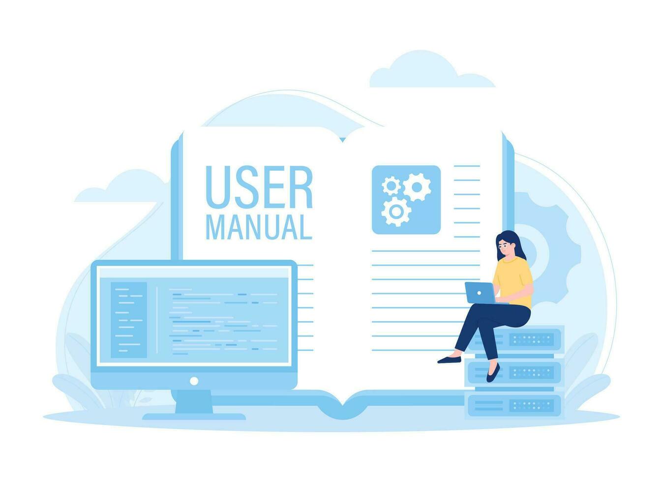 Computer hardware user manual concept flat illustration vector