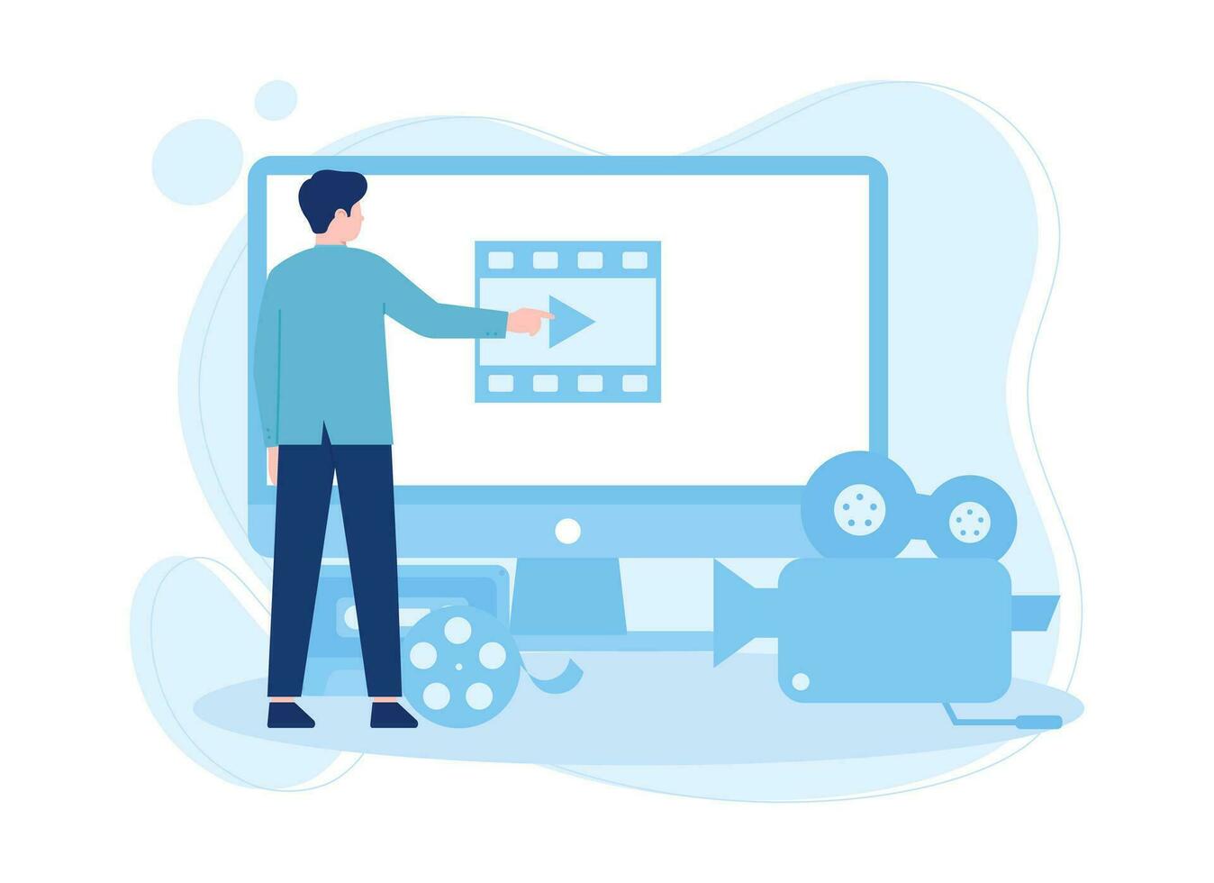 man is playing a video on the TV screen concept flat illustration vector