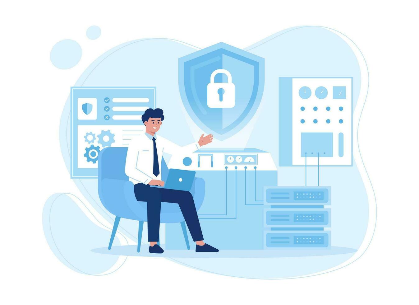 man is securing an important safe concept flat illustration vector