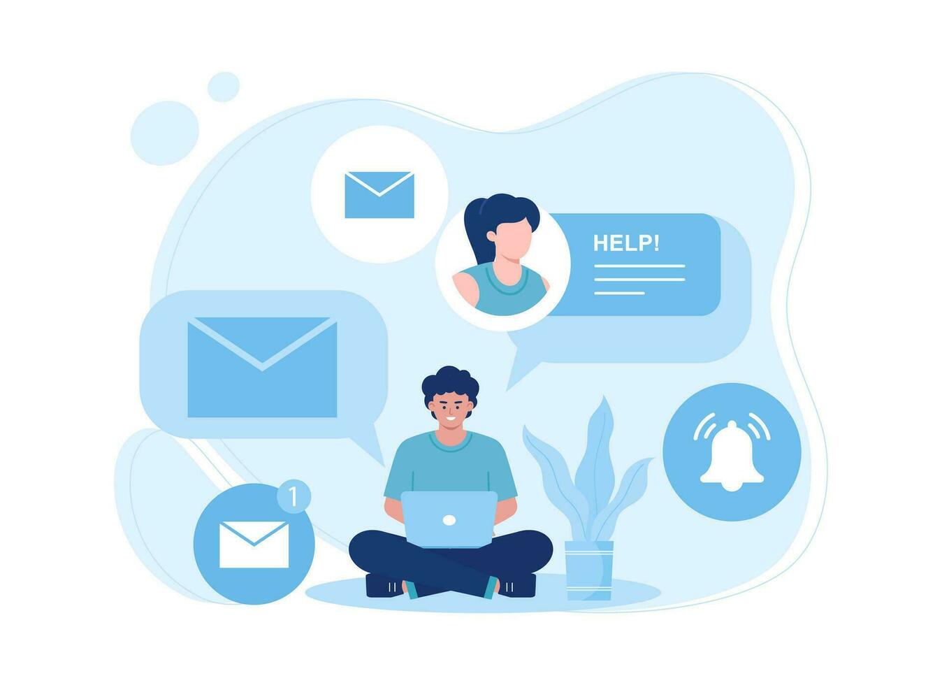 man is receiving contact from via email concept flat illustration vector