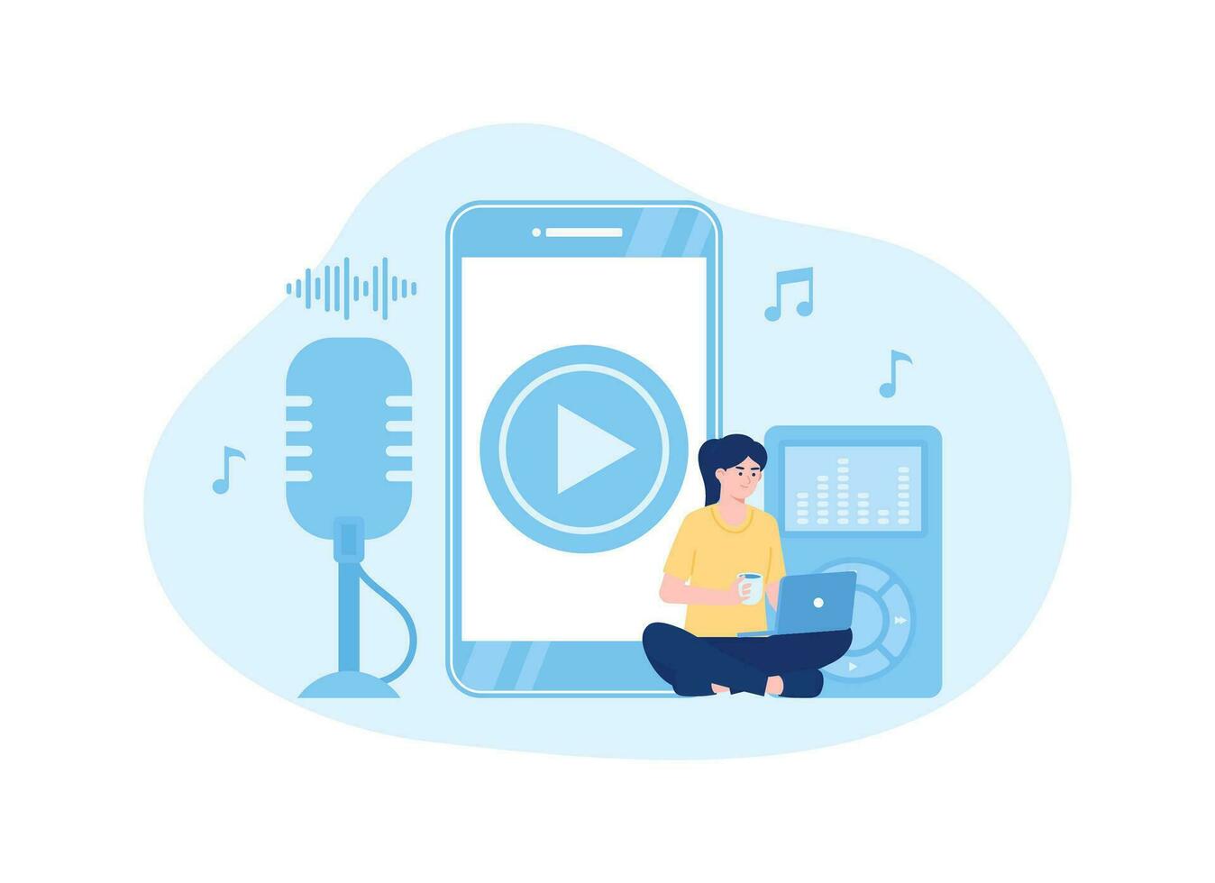 Study while listening to podcasts concept flat illustration vector