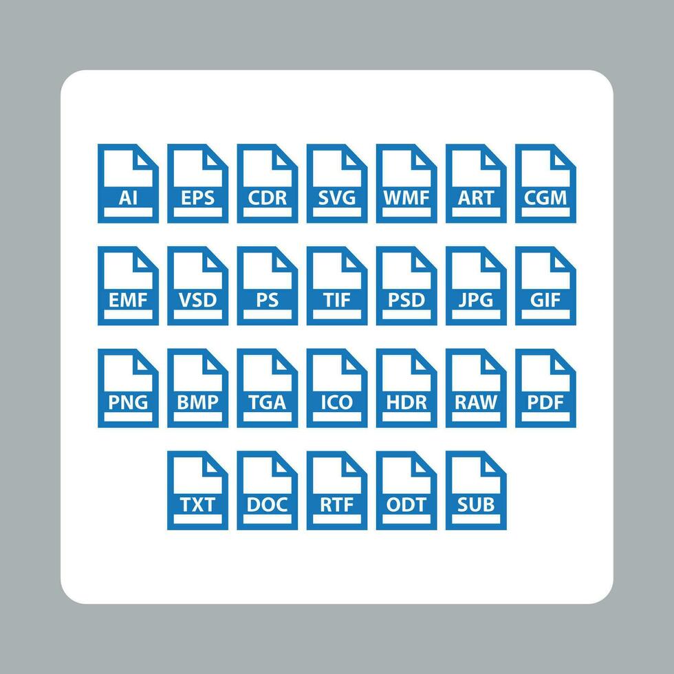 conjunto de archivo formatos íconos formato de documentos y archivos extensión. vector