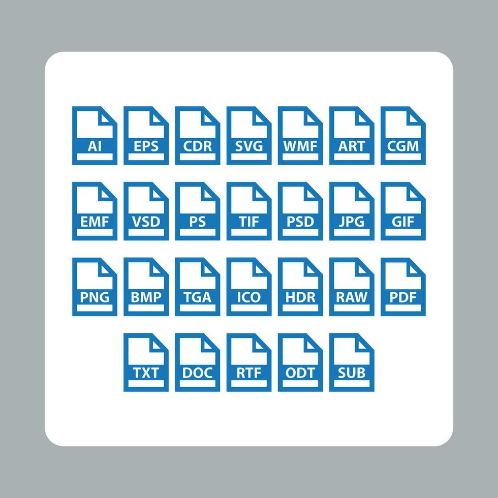Set of file formats icons format of documents and files extension. vector