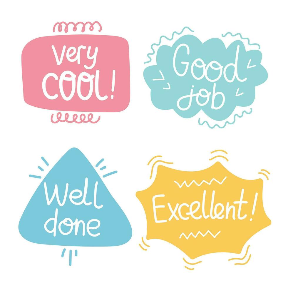 Job and great job stickers logo. Student icon. School reward, encouragement sign, stamp. Educational kids design. Vector illustration.