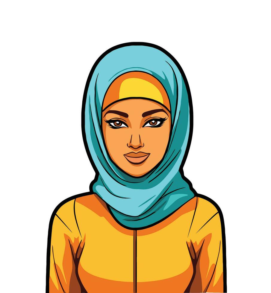 Capturing diversity and culture, this vector illustration depicts a stylish Muslim woman in a hijab. Celebrate inclusivity in your designs.