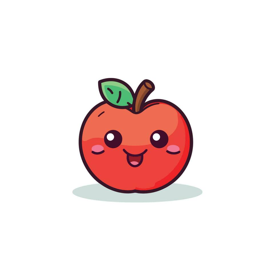 Vector illustration of cute kawaii fruit vector icon, cartoon character apple isolated on white background.