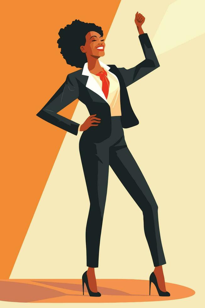 Minimalist vector illustration of a confident black woman in a business suit. Perfect for corporate and professional themes