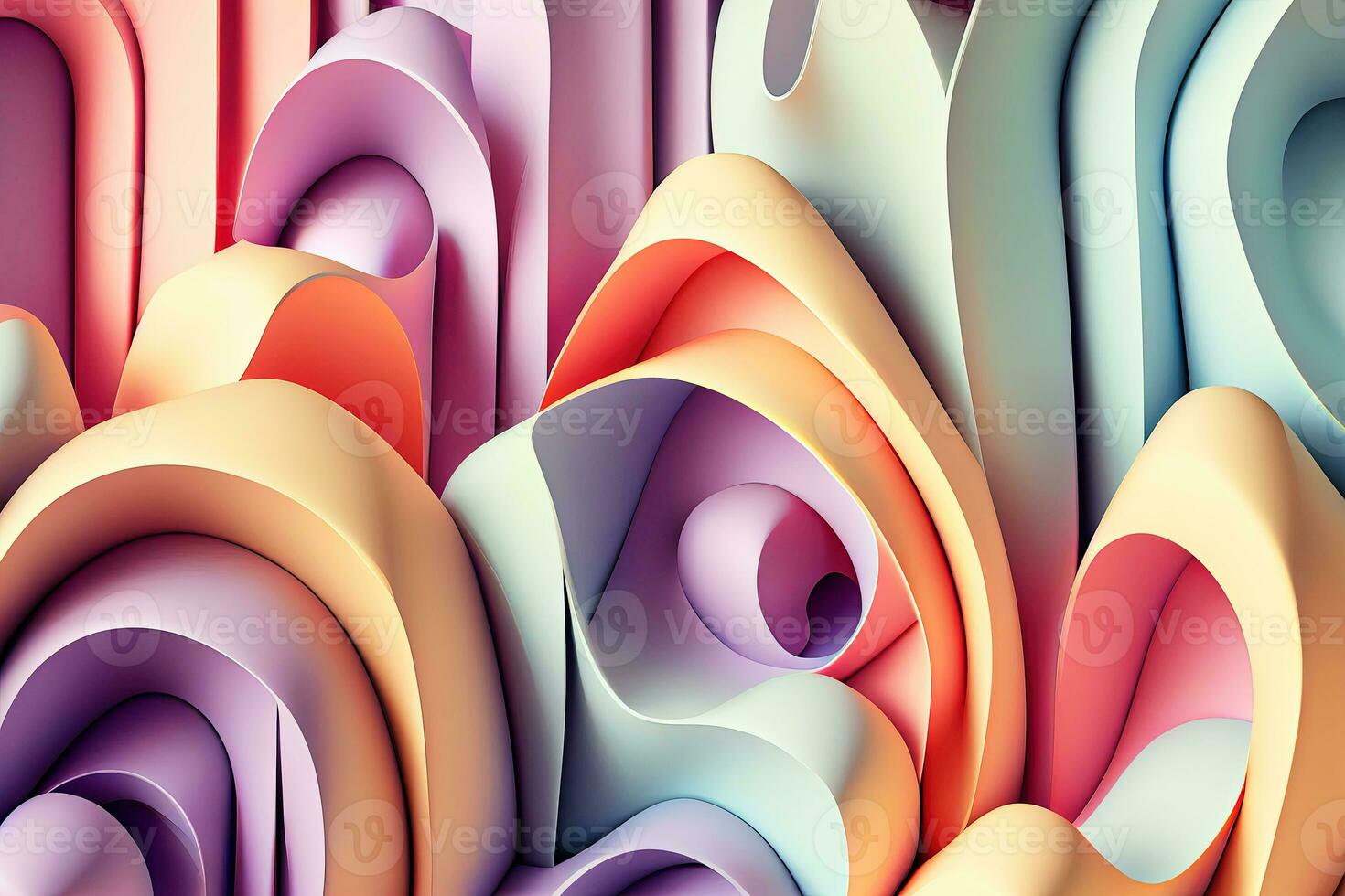 abstract surreal three-dimensional shapes in pastel colors, AI generative background, generative AI photo