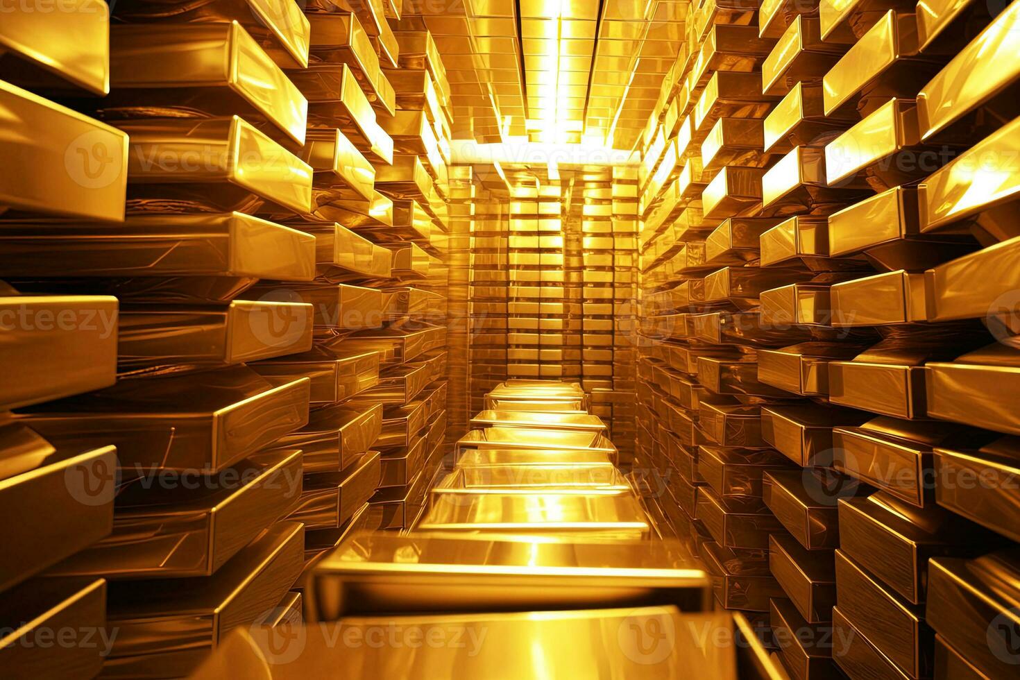 vault full of stacked gold bars or gold bricks, AI generative photo
