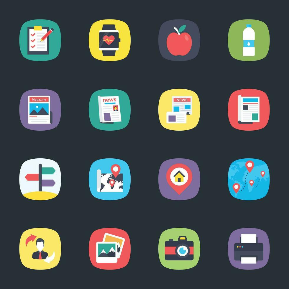Pack of Healthcare and Media Flat Icons vector