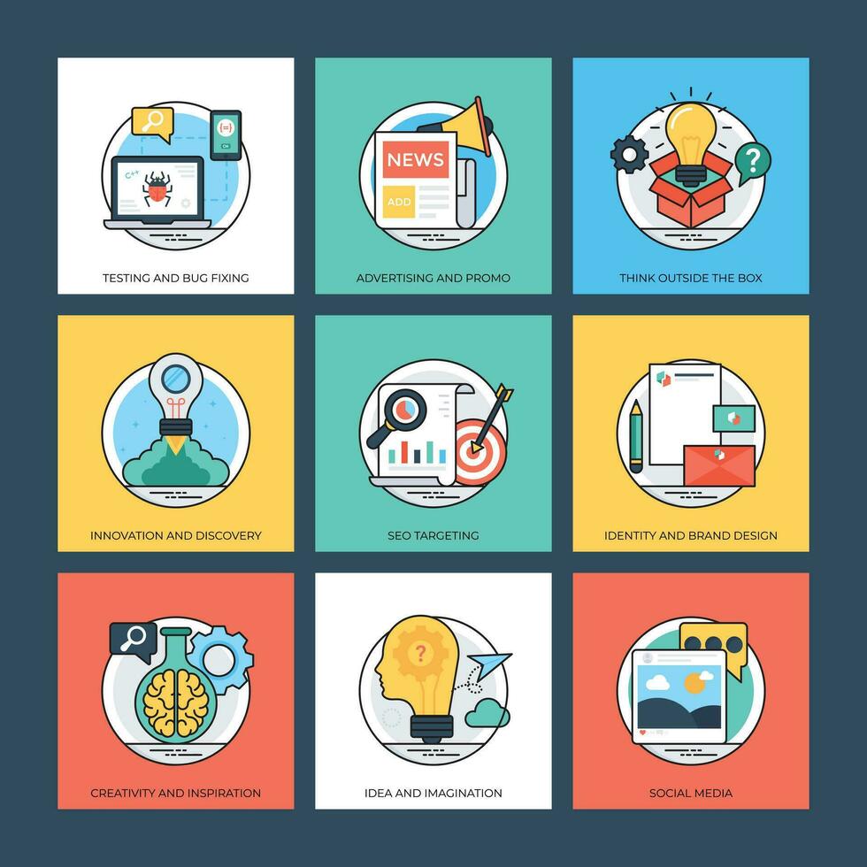 SEO and Development Flat Icons Collection vector