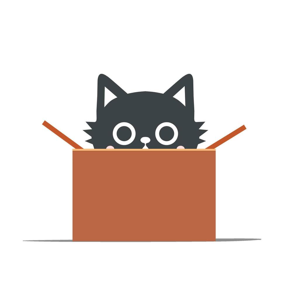 Cat in cardboard box vector animation on white background